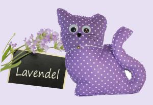 Handmade Design - Lavendelkissen - Duftkissen - Zierkissen - mit echtem Lavendel (Katze - Lila, 17 x 23 cm)